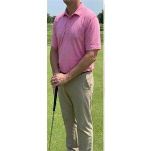 Dunning Golf Polo Shirt Men’s Small Coral Pink Stripe Stretch Performance